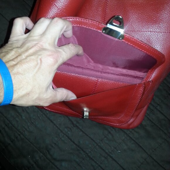 Banana Republic Leather Pebble Hand Bag Top Handle  Purse Red Grain Women - Picture 12 of 15